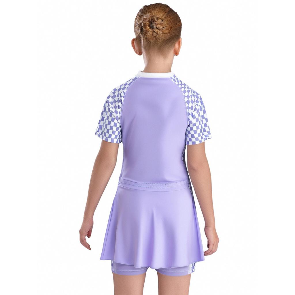 Girls 2 Piece Swim Set Boycut Bodysuit Swim Skirt Cover Up UPF 50+ Rashguard Bathing Suit