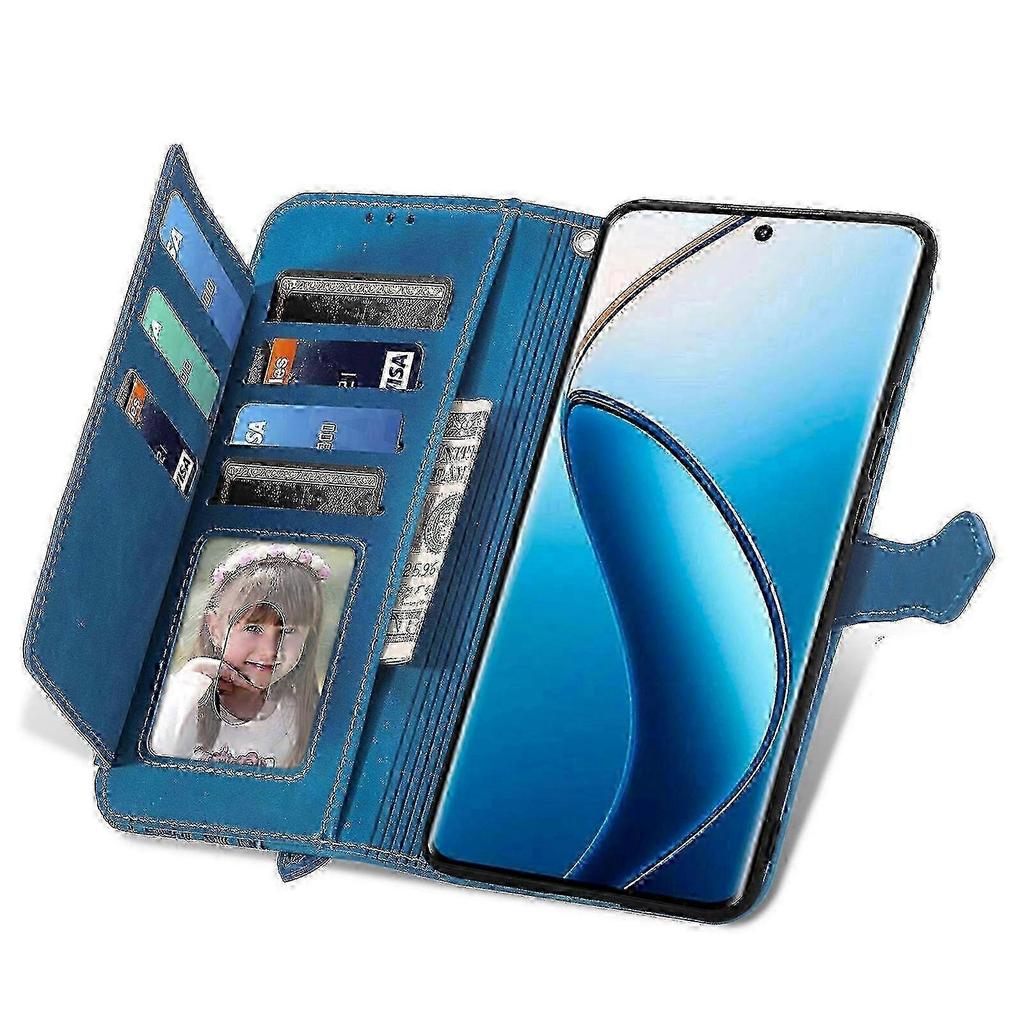 Emed Flower Zipper Leather Phone Case for Realme 12 Pro - Stylish Protective Cover SZRH In Blue