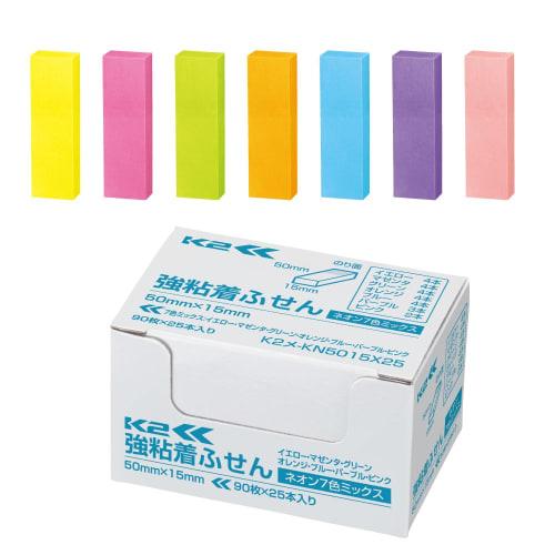 KOKUYO Sticky Notes Strong Adhesive K2 50mm X 15mm Neon Colors 90 Sheets X 25 7 Colors K2Me-KN5015X25