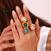 E.B.belle Stylish Rounded Square Zircon Flower Rings Gold Plated Stainless Steel Ring Woman Daily Waterproof Jewelry Gift Women