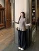 Женская футболка в корейском стиле с рюшами и воротником-гольф для похудения, Осень/Зима