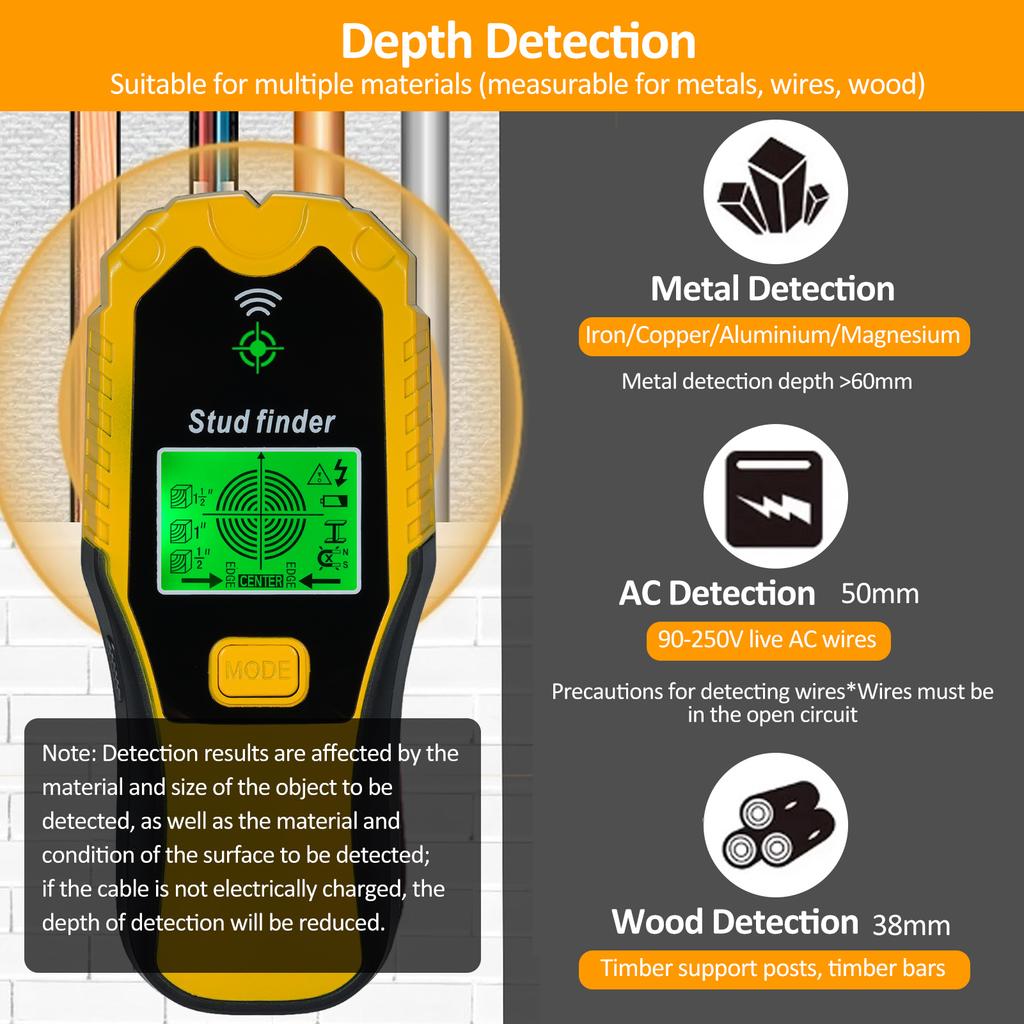 Настенный сканер для поиска стоек 5 в 1, многофункциональный инструмент для поиска стоек с ЖК-дисплеем и звуковой сигнализацией для центра и края металла и дерева