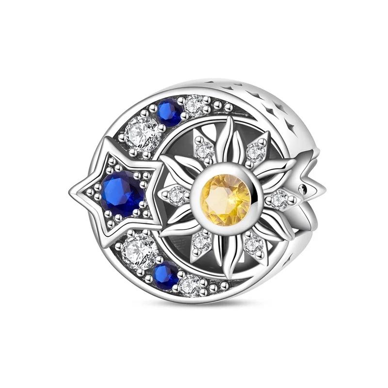 Серьги-подвески из серебра 925 пробы в виде звезд и луны, бусины, подходят для браслета, ожерелья, DIY, тонкие ювелирные изделия, подарок для женщин