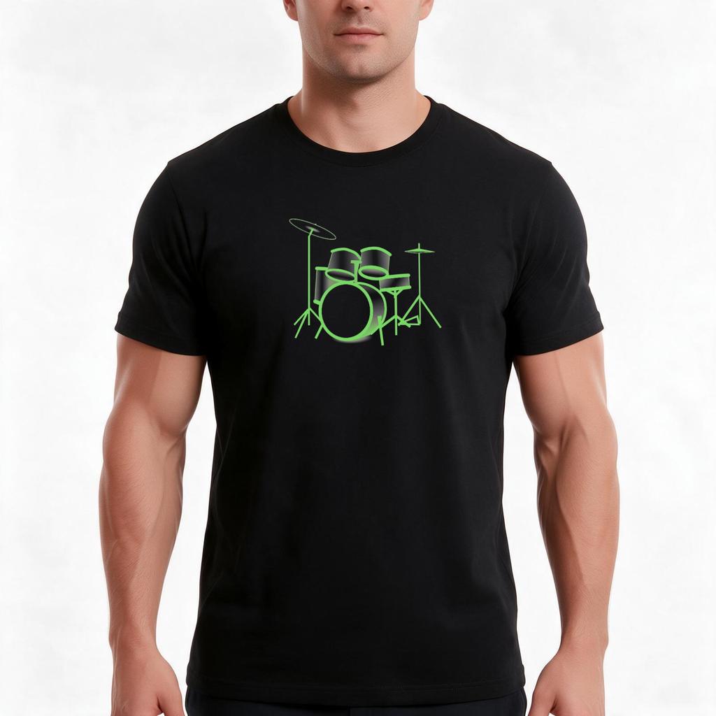 Drum Kits Green Tshirt Summer Casual Cotton Tee Oversized Streetwear Tops Vintage Graphic Print Loose Fit Short Sleeve