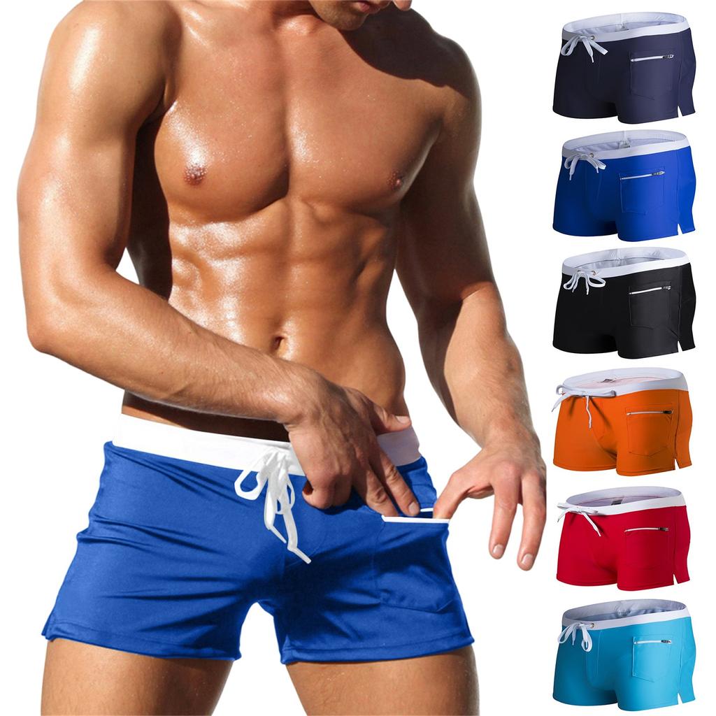 Men's Swim Trunks Men's Swim Trunks Fashion SwimsuitPocket Zipper Design Beach Swimsuit Boxer Shorts