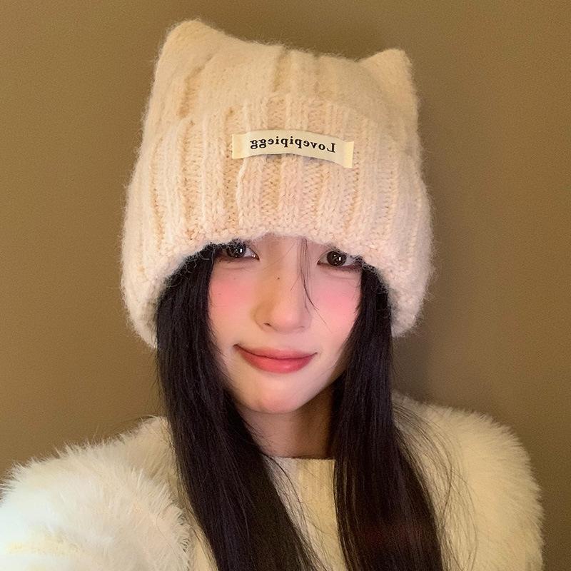 Милые кошачьи ушки (Хлеб в форме кошачьих ушей, приготовленный на пару), Вязаная шерстяная шапка, женская, зимняя, корейская версия, маленькое лицо, холодная шапка, утолщенная теплота