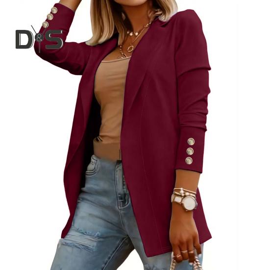 Women Suit Coat Lapel Long Sleeve Open Front Solid Color Dress Coat Business Work Casual Jacket Office Clothes Outwear