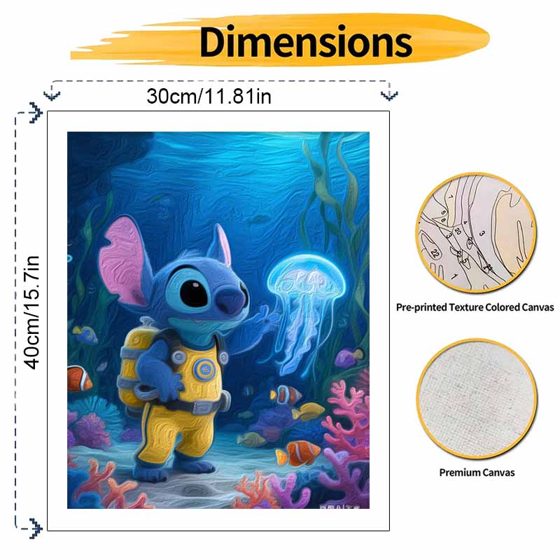 Disney Stitch Underwater Jellyfish Digital Oil Painting Art Kit Hand Filled Home Decor