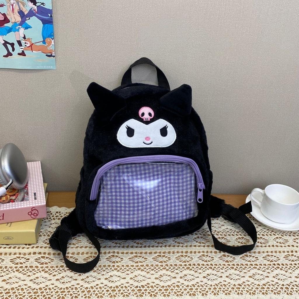 Kawaii Sanrio Fluffy Plush School Backpack Kuromi Hellokitty My Melody Cinnamoroll Bag Lightweight Casual Daypack for Student
