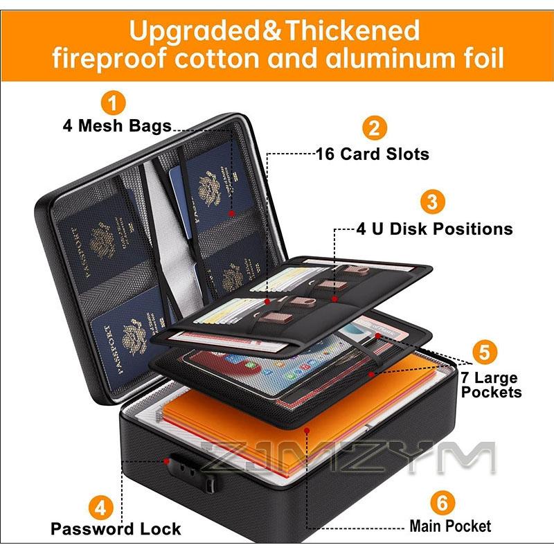 Fireproof Document Box,Hard Case Fireproof Document Organizer with Lock,Portable Fireproof Safe Storage Box Case for Files
