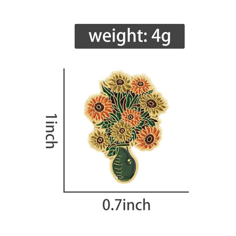 Подсолнухи Ваза Эмалевые Значки На Заказ Художник Ван Гог Произведение искусства Броши Значки на лацкан Одежда Растение Ювелирные изделия Подарок для Друзей