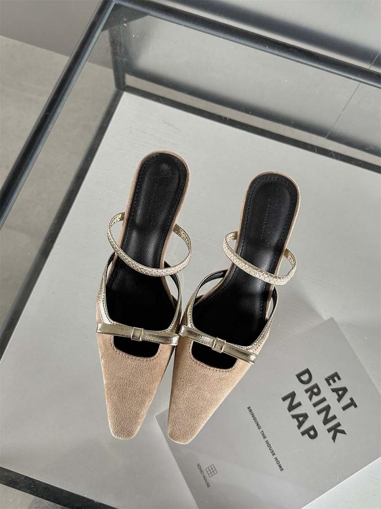 Мода Модные женские босоножки с острым носком Летние черные фиолетовые бежевые неглубокие туфли без застежек Женские туфли-лодочки Размер 35-39 Вечерние туфли-лодочки Сандалии 39