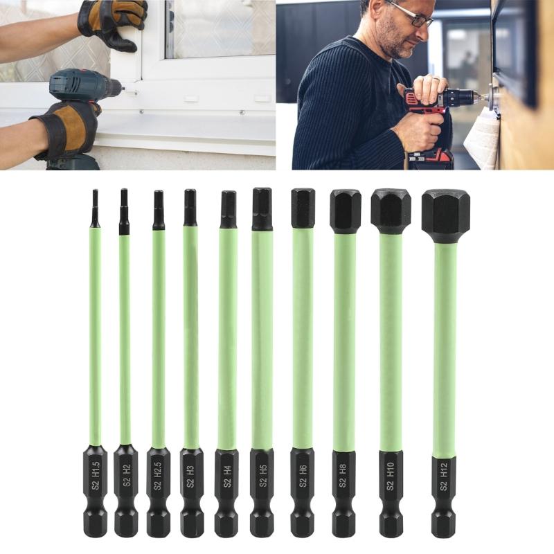 10Pcs Magnetic Allen Wrench Drill Bit Set Impact Hex Screwdriver Bit Set 1/4inch Hex Bit Industrial Maintenance Tool