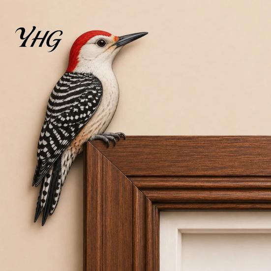 Cozy Corner Forest Motif Decor Wooden Bird Door Topper Decor, Adorable Shape Statue, Handcrafted Wood Sign, Woodland Frame Art Figurine for