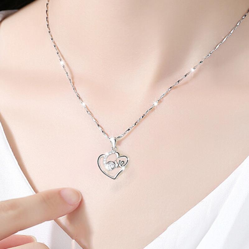 999 Sterling Silver Necklace for Women Korean Style Clavicle Chain Pure Silver Pendant Jewelry Love Love