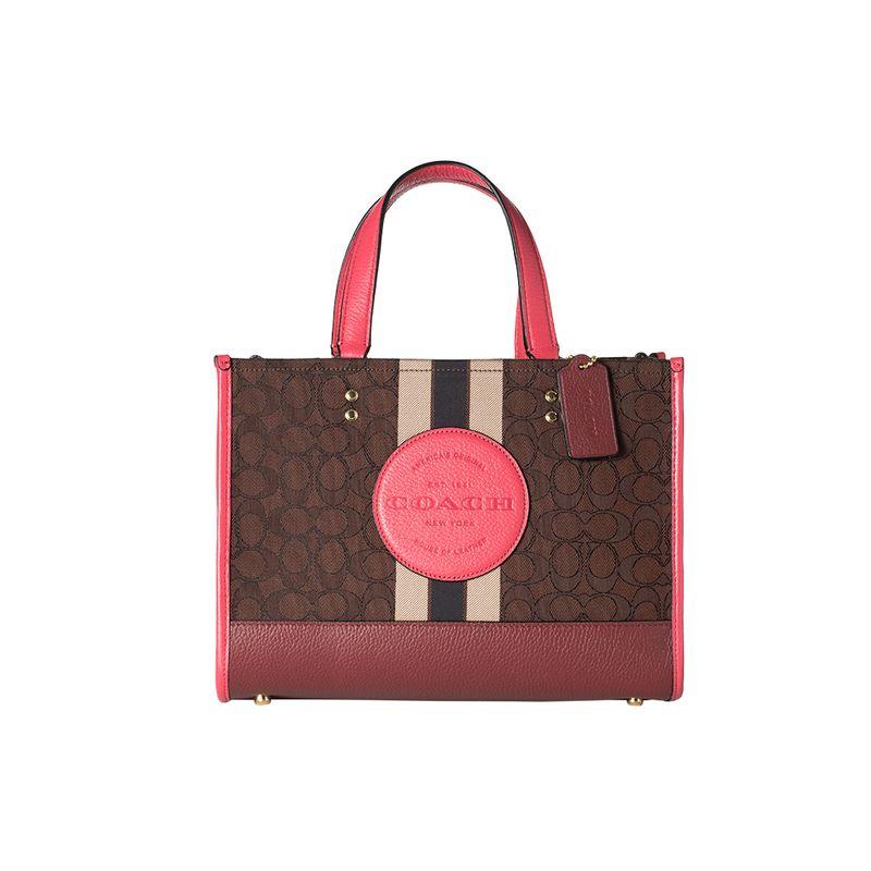 Coach Dempsey 30 Striped Logo Decor Canvas And Leather Tote Bag Women tote Brown 4113-IMTN8