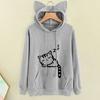 Women Fall Winter Hoodie with Big Pocket Cat Ear Decor Kitty Printing Hooded Full