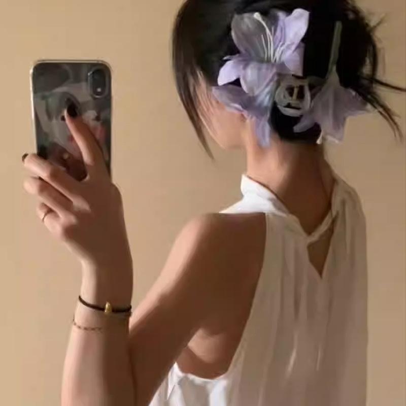 Акриловый тканевый цветок асимметричная заколка атмосфера ранней весны милый зажим-акула женская мода стиль для отпуска аксессуары для волос