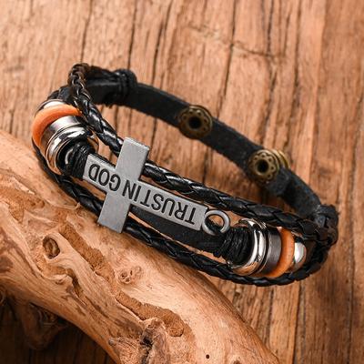 Модный популярный простой многослойный браслет ручной работы, крестообразный мужской браслет, украшение, праздничный подарок