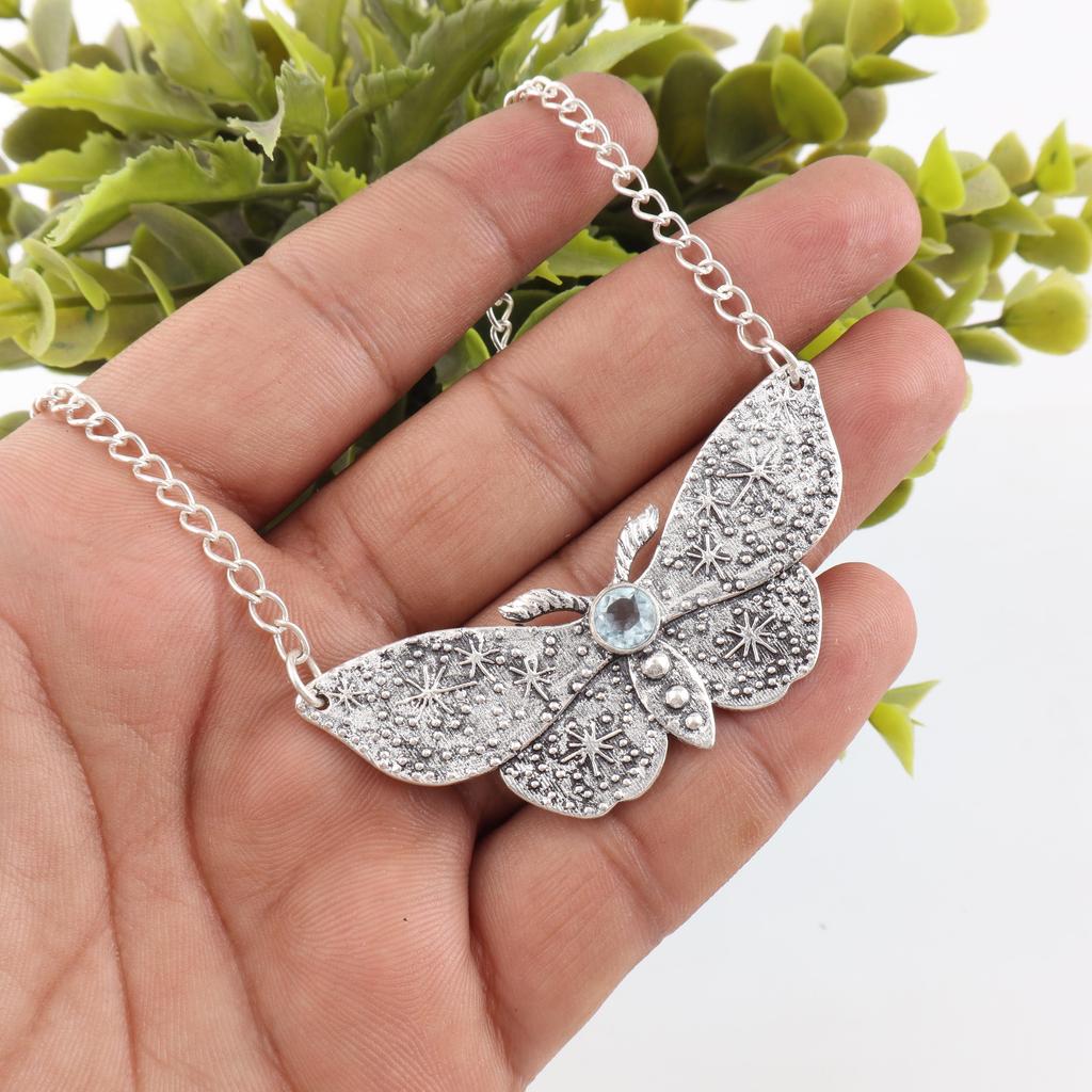 Blue Sapphire Pendant, Handmade Gemstone Pendant, 925 Solid Sterling Silver Pendant Antique Jewelry, For Engagement Gift