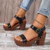Women's Shoes  Summer Solid Color Open Toe Women's Sandals Fashion Large Size One-Line Buckle Strap High Heel Sandals