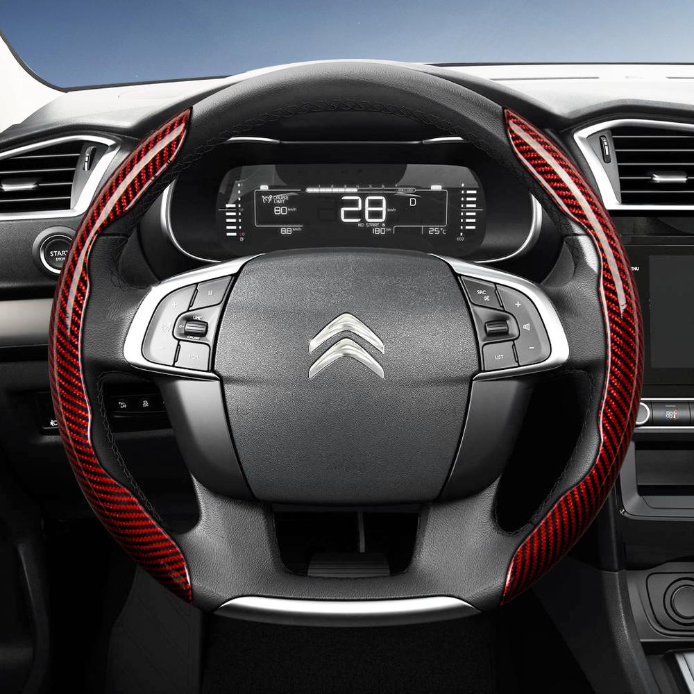 Подходит для Citroen Рулевое колесо с текстурой под карбон, Сегментированный дизайн с быстрой фиксацией, Прочные черные аксессуары для моделей, таких как C3, C
