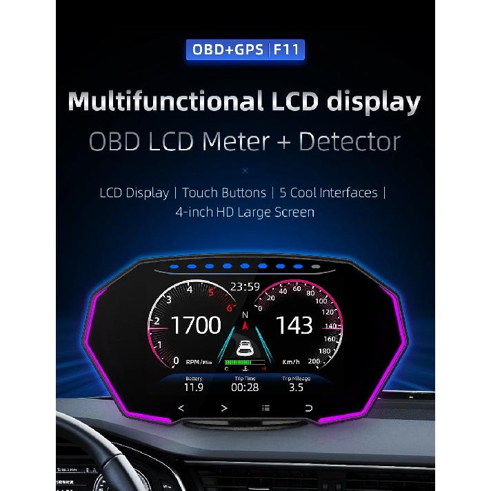 F11 OBD GPS Проекционный дисплей с сенсорным ЖК-экраном, автомобильный HUD OBD2, цифровой HUD, бортовой компьютер, электронные аксессуары для двигателя автомобиля