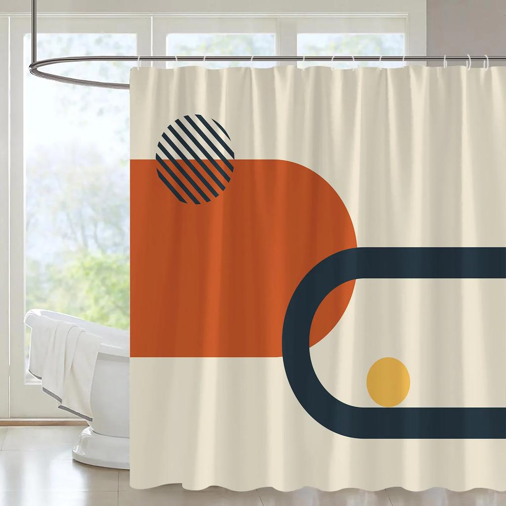 Abstract Mid Century Shower Curtain Arch Sun Moon Minimalist Geometric Curve Stripes Fabric Christmas Landscape Bth Curtain Hook