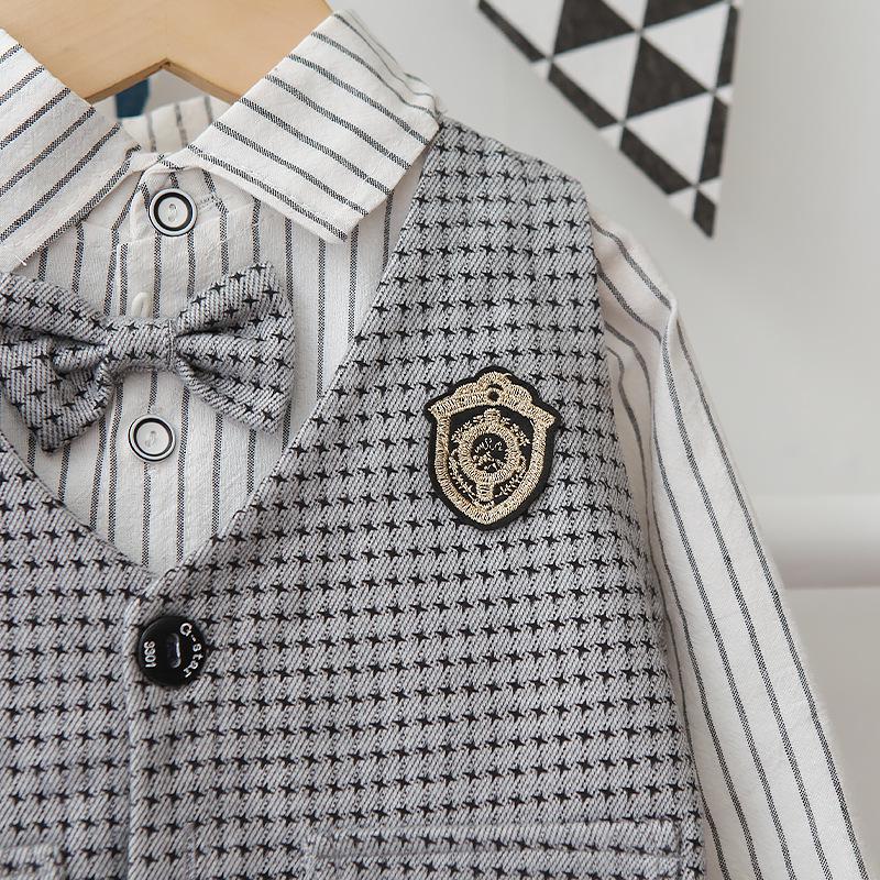 Весенне-осенний костюм для малыша в гусиную лапку 2024: Жилет, рубашка с длинным рукавом и брюки