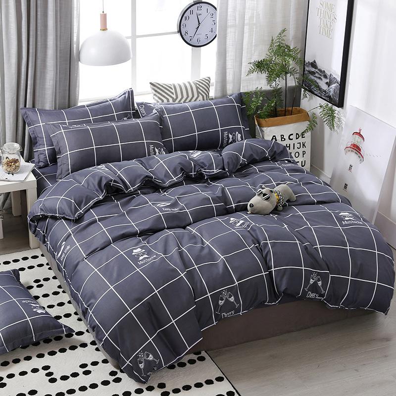 Комплект из четырех предметов постельного белья из стираного хлопка, пододеяльник, простыня, пододеяльник, простой комплект в скандинавском стиле