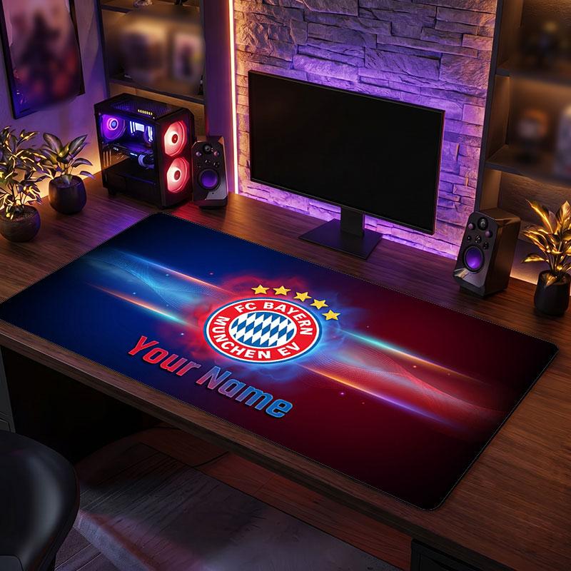 Bayern Munich Custom Large Mouse Pad, Personalized Name Text Print, Football Logo Non‑Slip Desk Mat Gaming Gift