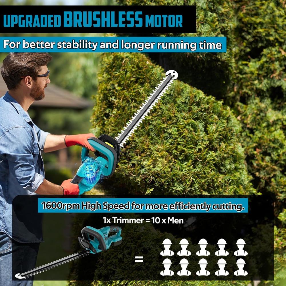 Кусторез Совместим с аккумулятором makita 18v (Нет батареи), Аккумуляторный электрический кусторез с бесщеточным двигателем 1600 об/мин, 22''