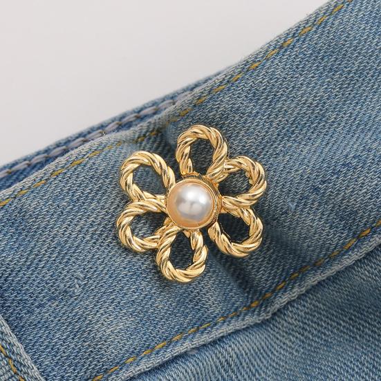 Pant Waist Tightener Flower Design Button Reusable Waist Adjuster No-Sewing Adjustable Waist Buckle for Loose Jeans Skirts