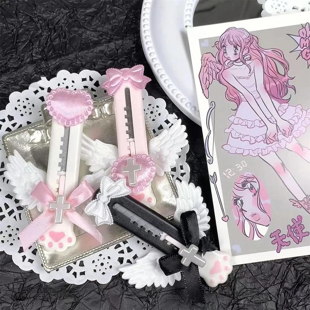 Ins Kawaii Мечтательный балетный стиль, кошачья лапа, универсальный нож, милая девушка, бант, крылья, украшение, резак для бумаги, мини-экспресс открывалка для конвертов