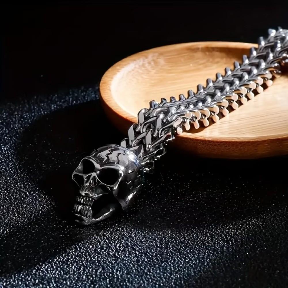Thick Chain Skull Punk Bracelet Gothic Style Men Shiny Finish Bracelet Festival