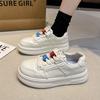 Round Head Small Leather Board Shoes Women's Spring New Thick Sole Height Increase Casual Color Matching