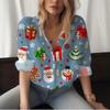 Осенние Новые Рождественские Принты Женские Рубашки Модные с Длинным Рукавом Рождественские Мультяшные Принты Блузки Повседневные Женские Топы Элегантная Рубашка