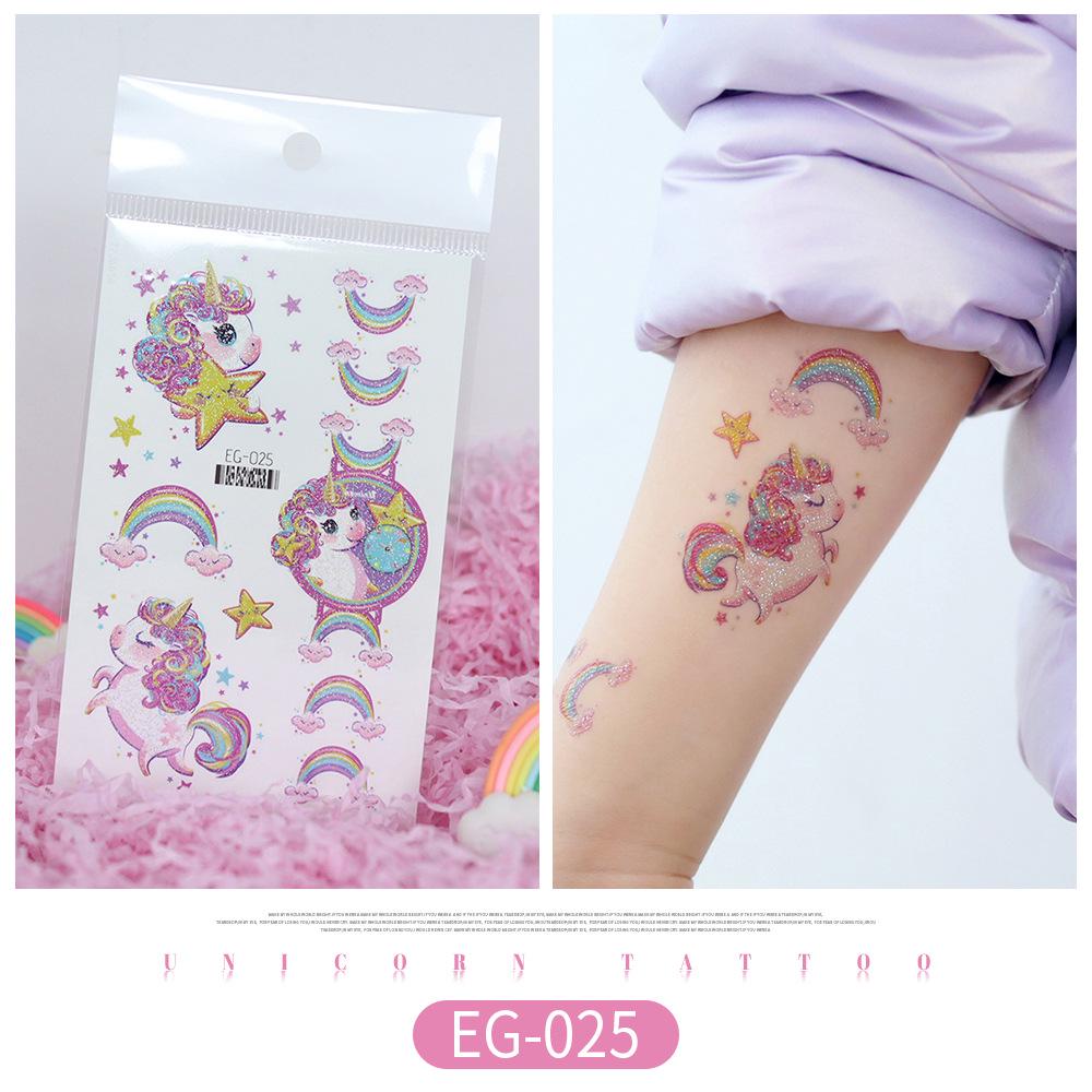Unicorn Glitter Tattoo Stickers: Cute Temporary Cartoons for Kids
