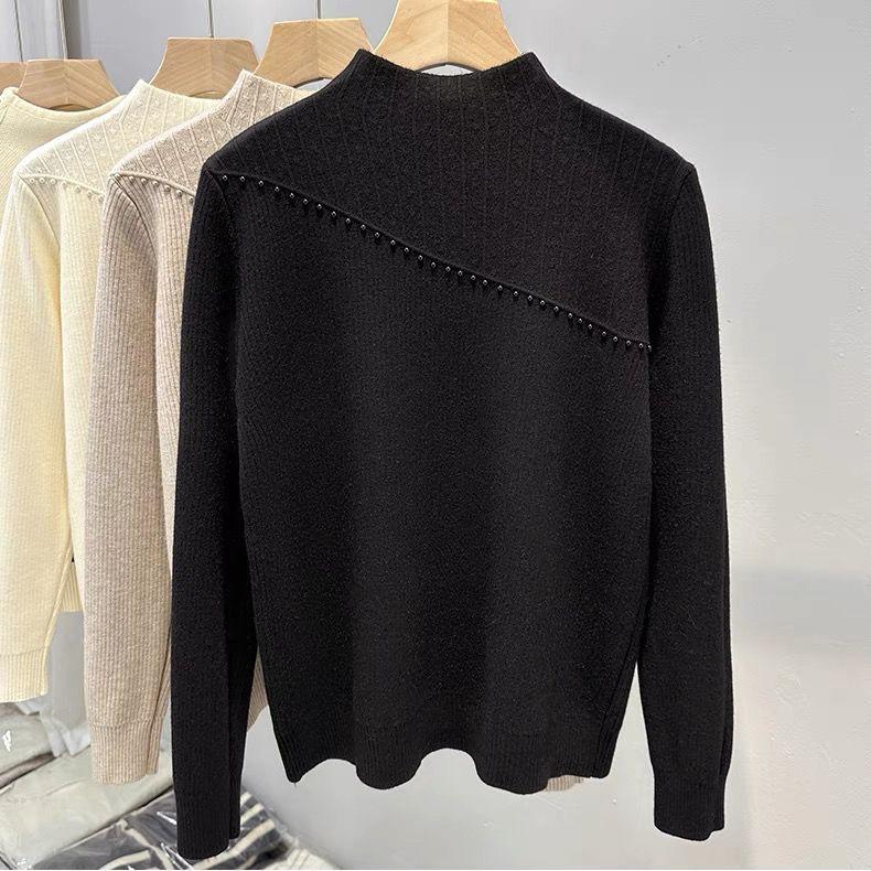 Женский осенне-зимний повседневный толстый и теплый пуловер с добавленным бархатным трикотажем, в сочетании с цельным бархатным свитером с полувысоким воротником