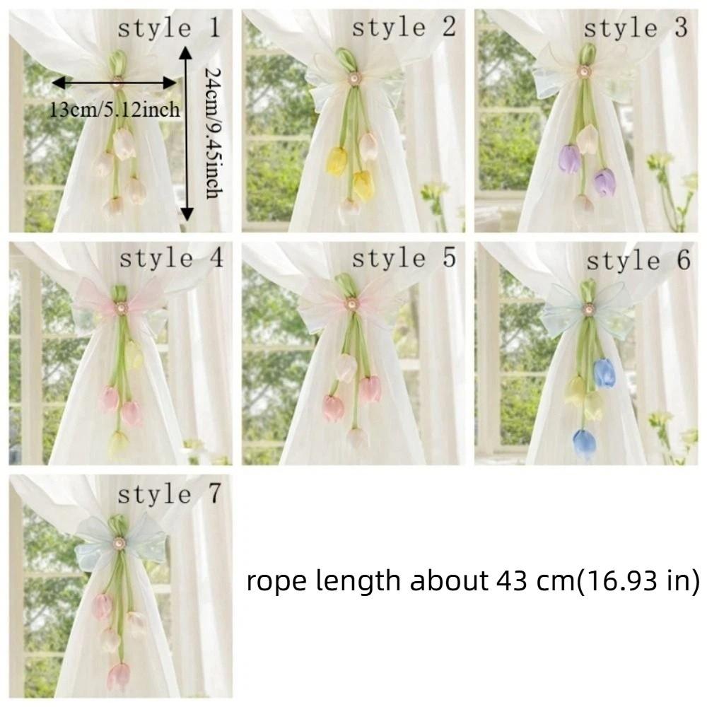 Romantic Tulip Ribbon Curtain Tieback Handmade Sweet Style Curtains Tie Rope Decorative Curtain Holder Floral Tie-Up Cord