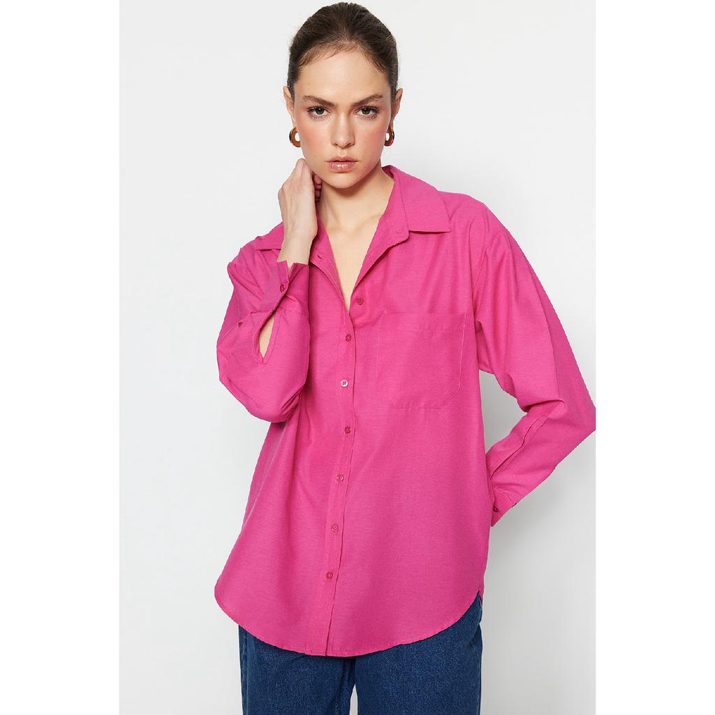 Белая рубашка-бойфренд с одним карманом/широкая хлопковая рубашка Twoaw20go0115