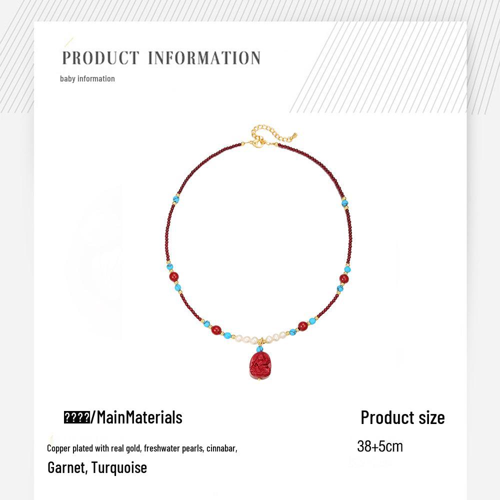 Натуральный пресноводный жемчуг киноварь Будда бусы браслет ожерелье - Винтажный китайский аксессуар для ханьфу