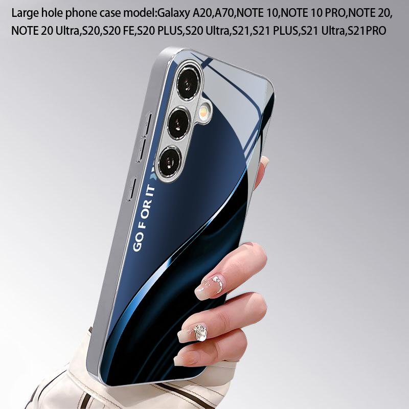Синий Чехол для Телефона 2D с Изогнутым Узором для Samsung S26 S25 S24 S23 S22 S21 S20 A56 A36 A16 Электрооцинкованная Стеклянная Защитная Крышка