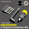 Magnetic U-shaped Screwdriver Bits Set 1/4" Hex S2 Steel 50mm U4 U5 U6 U7 U8 U Type Screw Driver Bit Ratchet Wrench Hand Tools