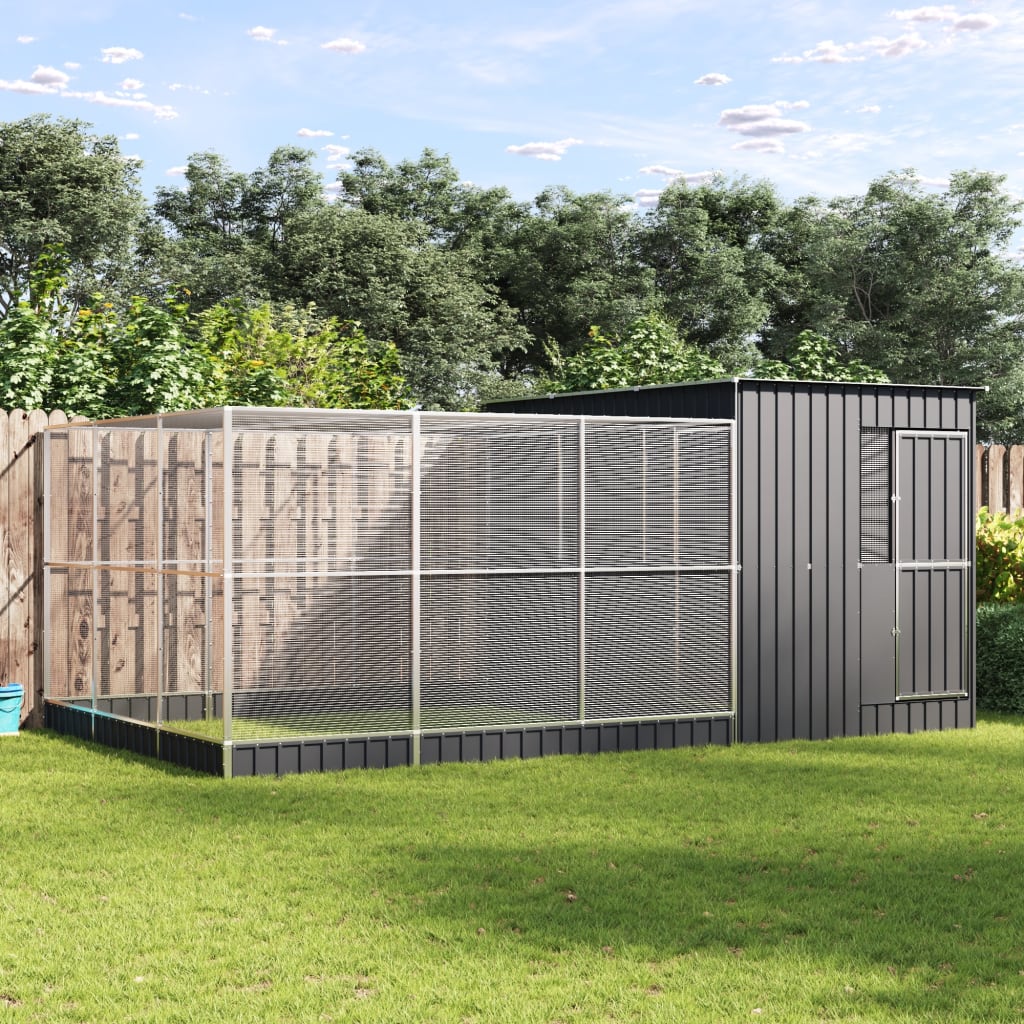 Aviary with Extension Silver 497 x 303 x 216 cm Steel