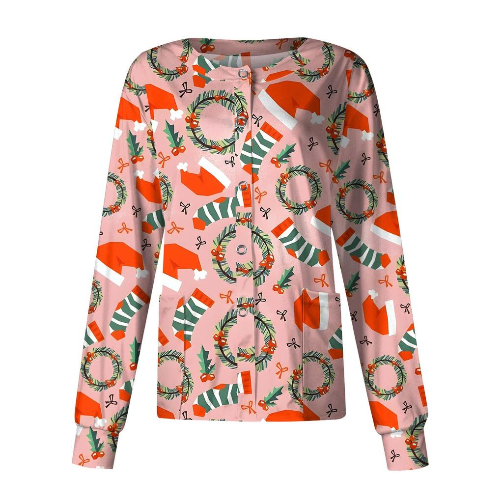Женская повседневная модная однобортная куртка с длинным рукавом и стоячими лацканами с рождественским принтом, защитная рабочая куртка
