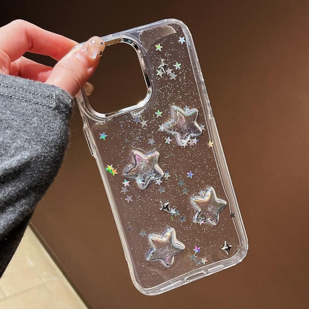 Ins Корейский Градиент Звезда Блеск Глиттер Чехол для телефона Для iPhone 16 15 14 13 12 11 Pro Max Plus Блестящий Прозрачный Ударопрочный Чехол