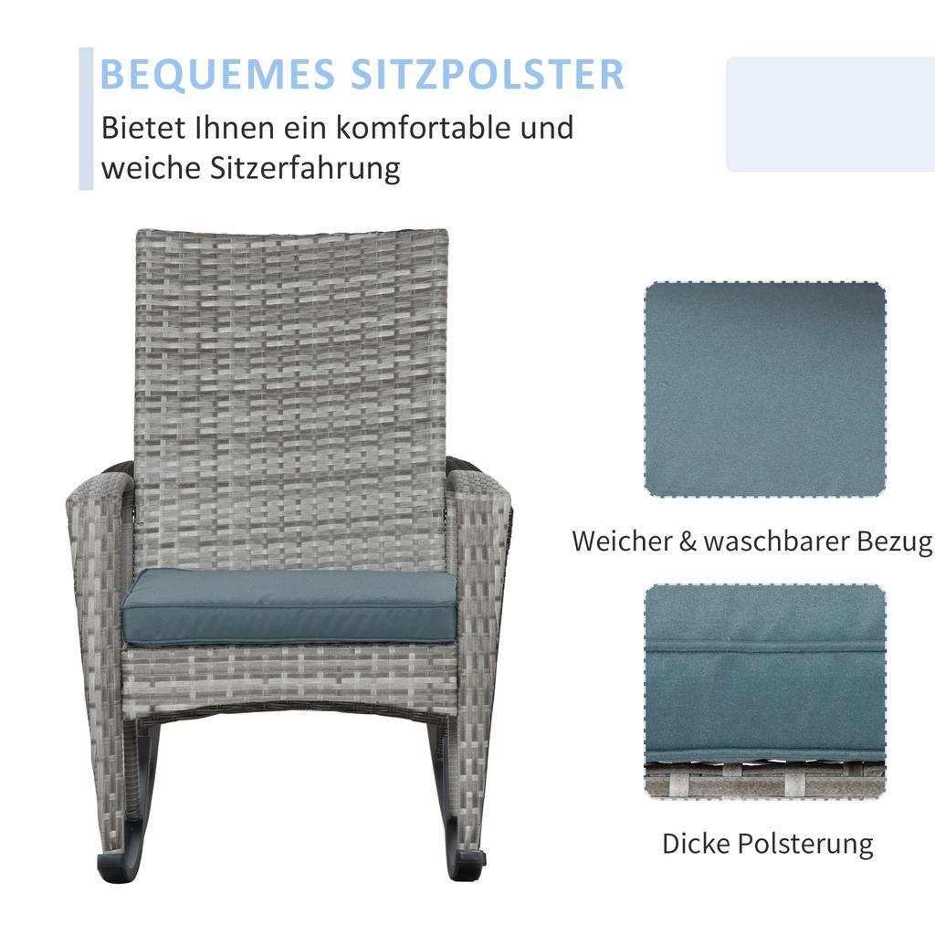 Rocking Chair Swing Chair Garden Chair with Cushion, Poly Rattan+Metal, Gray, 66 x 88 x 98 cm