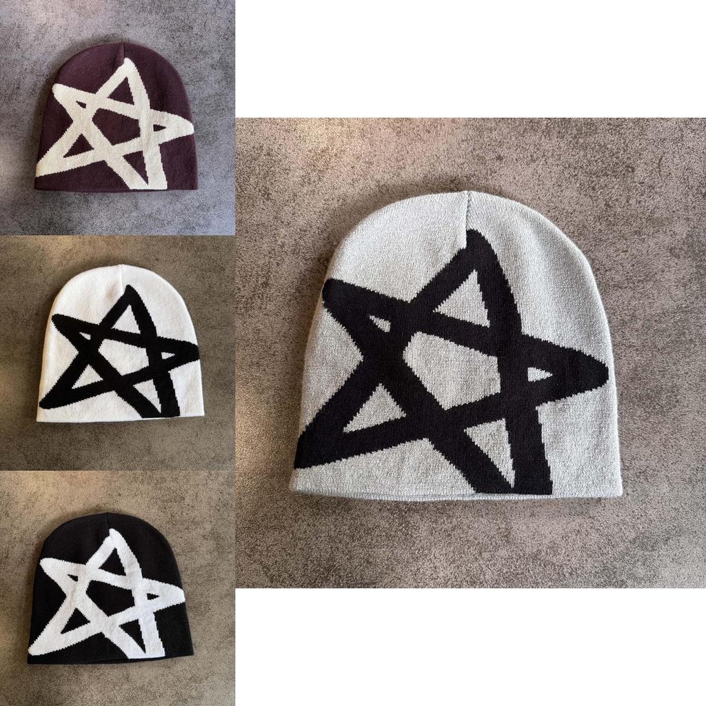 Autumn Winter Acrylic Knit Hat With High Top Design And Star Pattern For Men Women