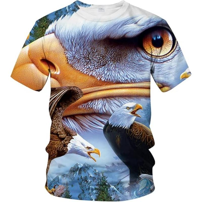 Men's Bald Eagle T-shirt Summer Short Sleeve 3D T-shirt Top Animal Pattern Round Neck T-shirt